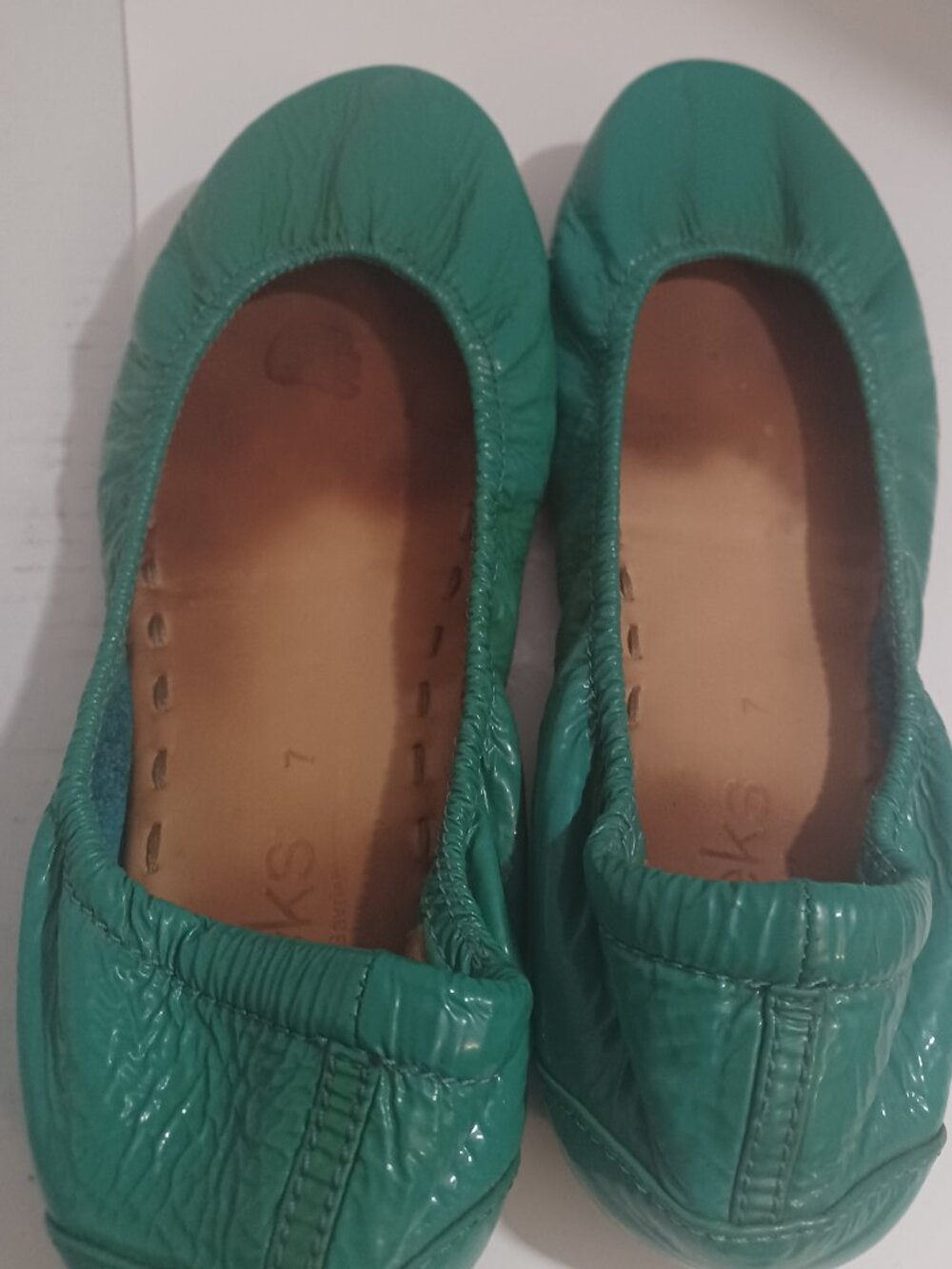 Tieks Ballet Flats Green Leather Foldable Preppy Emerald Turquoise Soles Size 7